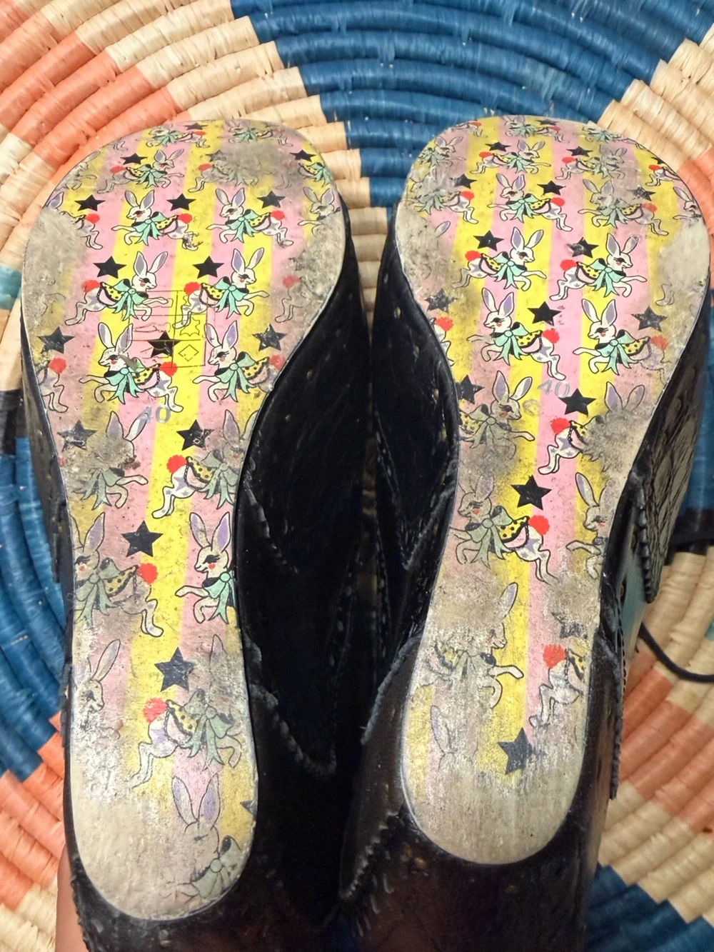 Irregular Choice What An Angel Black Leather Wingtip Wedge Booties Size 9